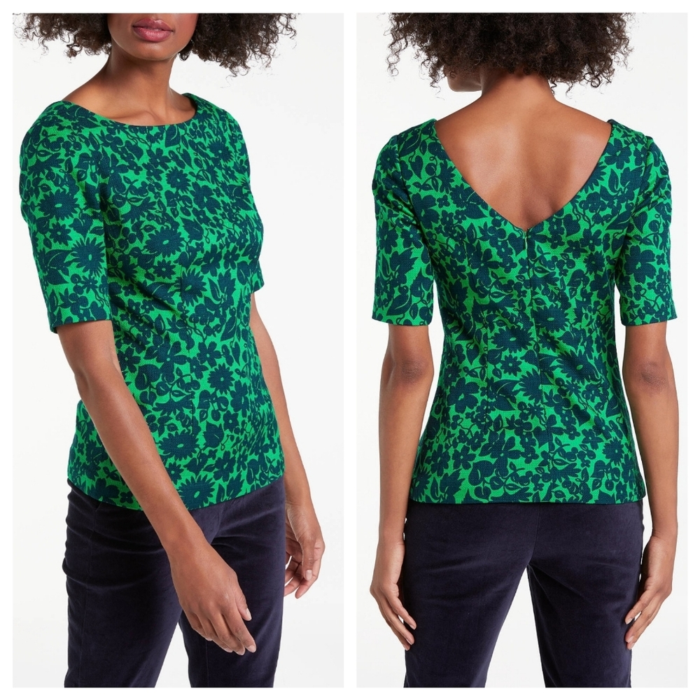 Boden Fleur Top, Highland Green/Shadow Floral